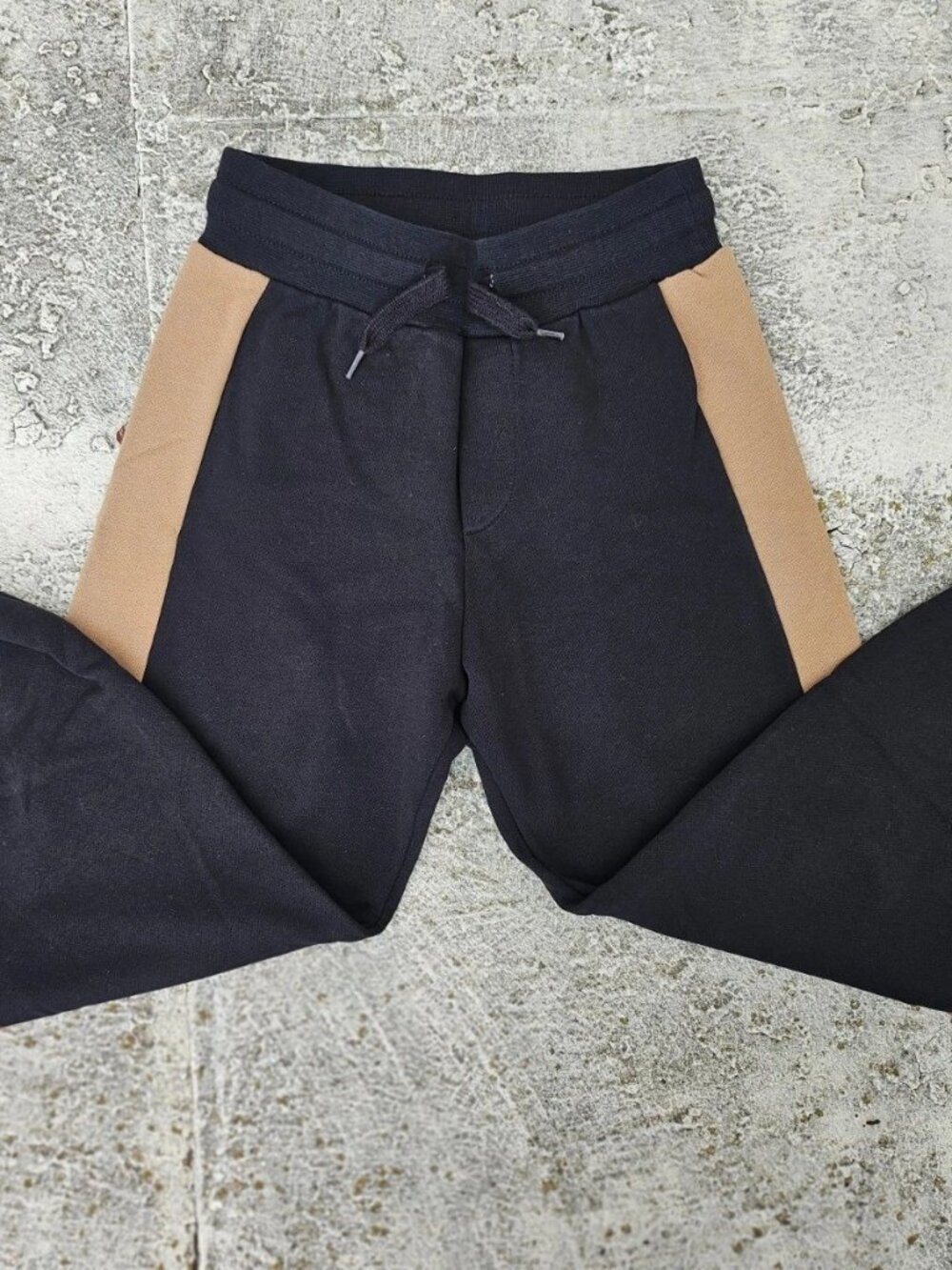 Fendi Kids Boy Jogger Pant Black W/ Tan Side Strip Sweat Pant Size 7A Made Italy